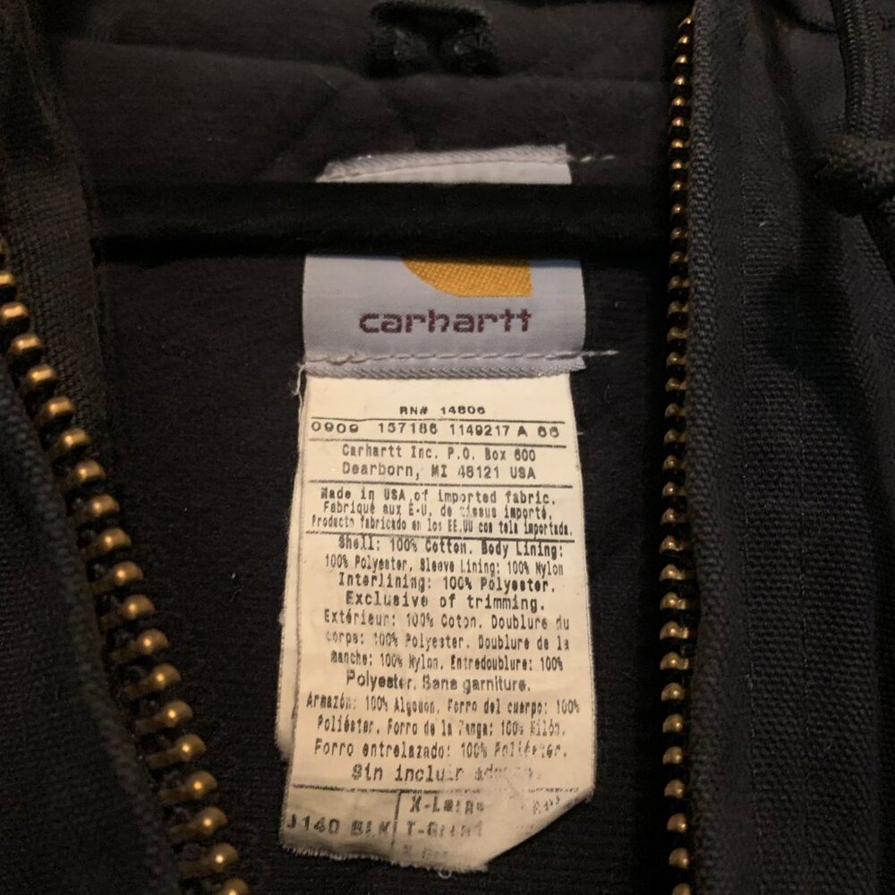 VTG 90s CARHARTT Jacket Duck Chore Quilted Black Pipeline Embroidery Size XL USA - Picture 14 of 16